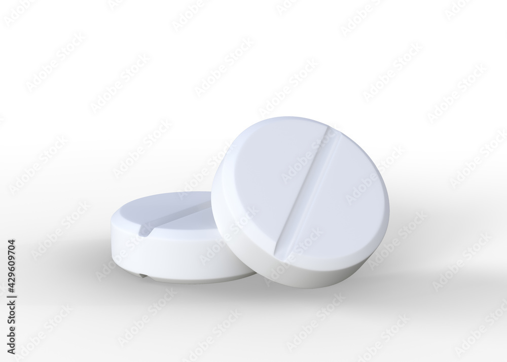 Pair of white pills isolated on white background. 3D rendering illustration Pair of white pills isolated on white background. 3D rendering illustration