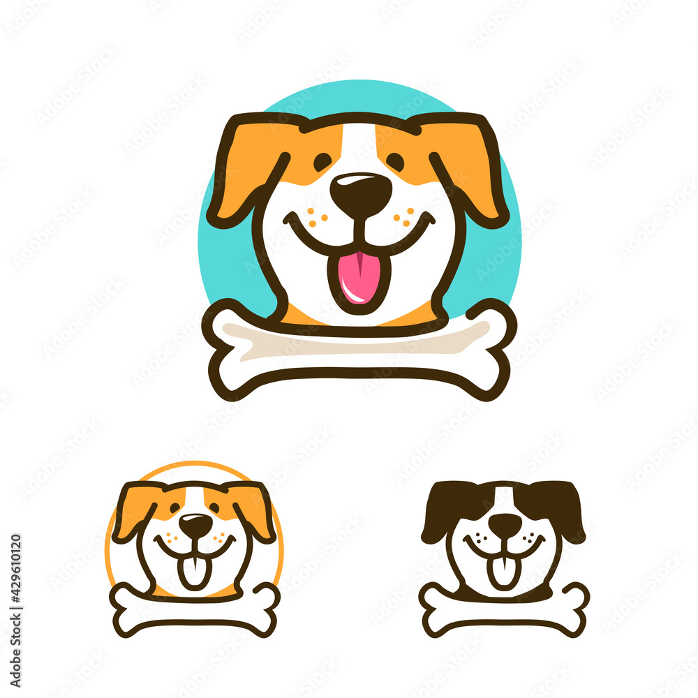 dog with open mouth and tongue bone line art logo vector illustration.  playful and youthful cartoon dog symbol with color variations Stock Vector  | Adobe Stock