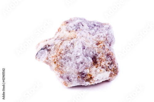 macro mineral lepidolite stone on a white background