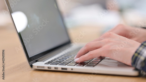 Close up of Female Hands Typing on Laptop, Close up