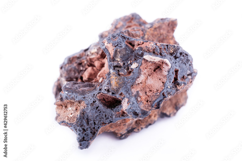 stone macro mineral goethite on a white background