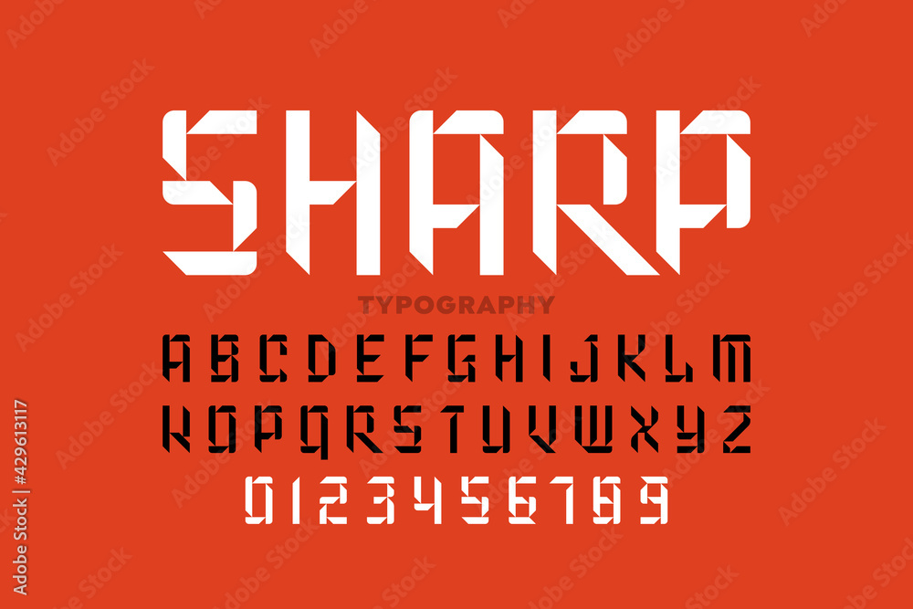 Sharp style font, alphabet letters and numbers