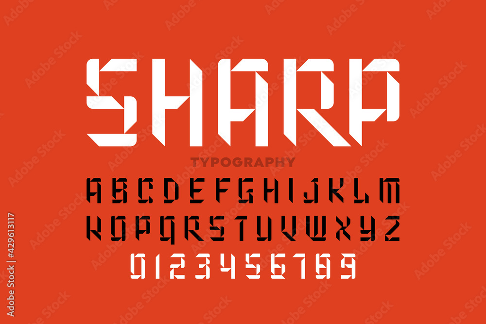 Obraz premium Sharp style font, alphabet letters and numbers