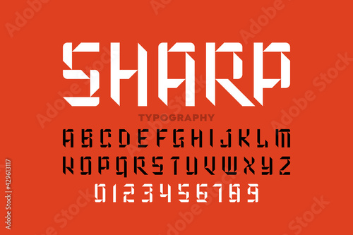 Sharp style font, alphabet letters and numbers