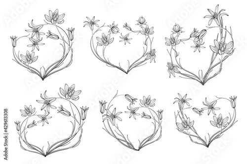 set of flower arrangements heart. The floral heart.  Spring flowers.