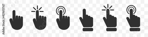 Set of different hand clicking icon on a transparent background