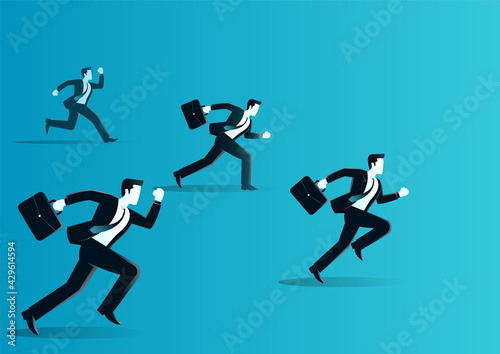 vector illustration of businessman racing with others. describe compete, move and faster. business concept illustration