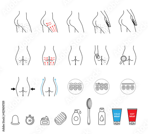 Anti-cellulite icons set editable stroke