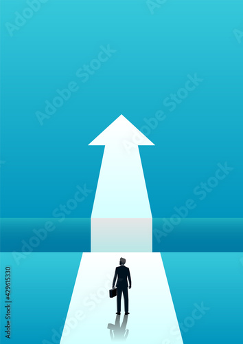 vector illustration of businessman walking towards gap. describe success, opportunity, overcoming, ambition and courage. business concept illustration
