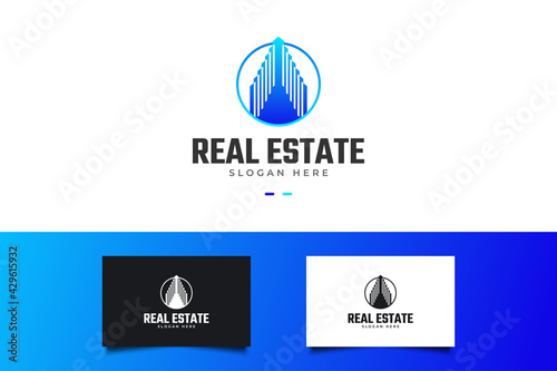 Modern Real Estate Logo in Blue Gradient. Construction, Architecture or Building Logo Design Template