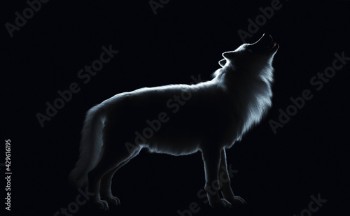 吠える狼の側面シルエット（3Dイラストレーション）