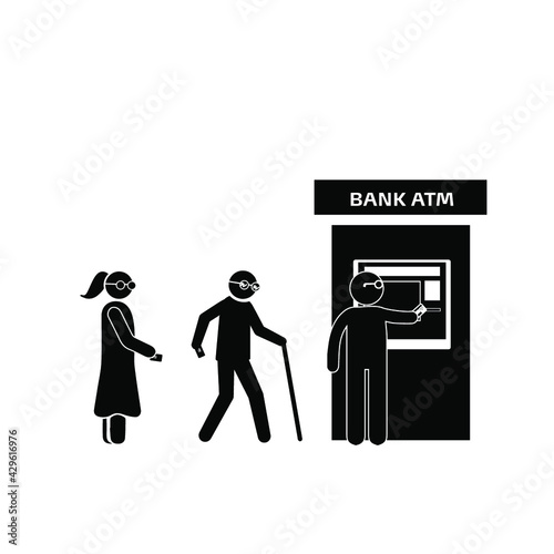 People in queue line to check-in airport or ticket office counter vector cartoon icons
