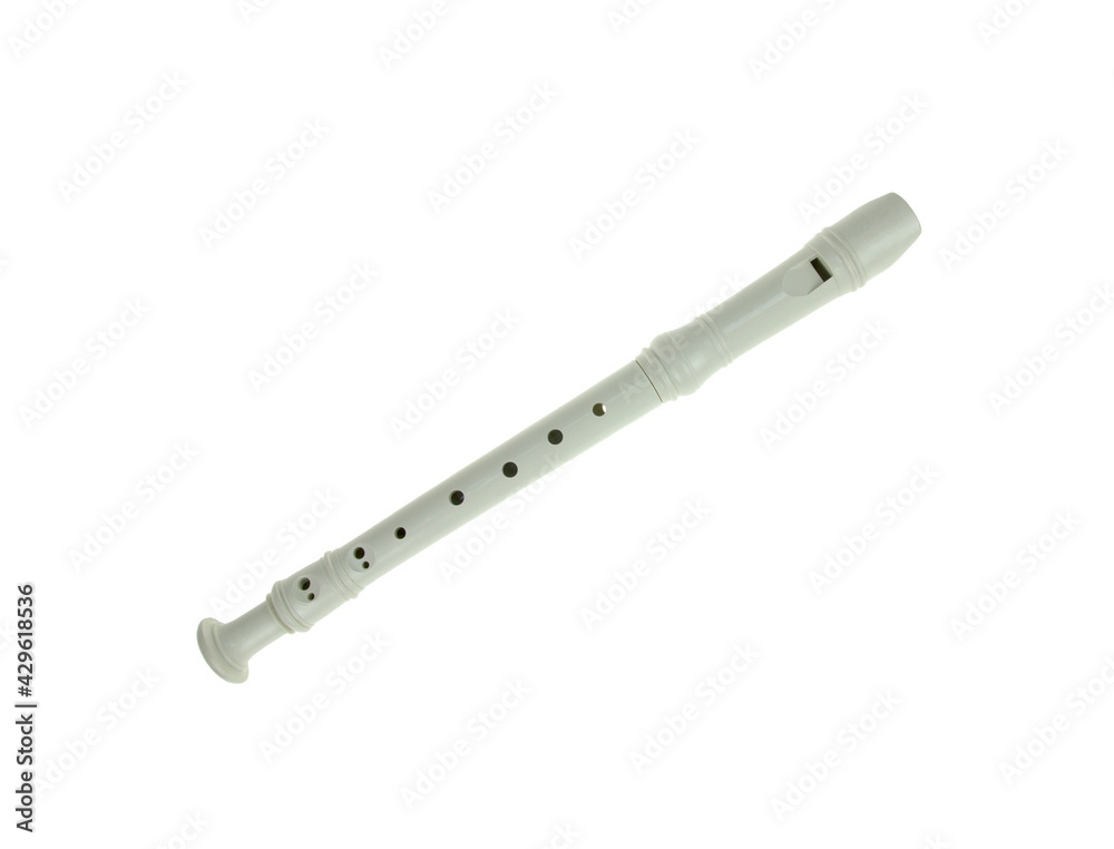 White plastic flute isolated on white background White plastic flute isolated on white background