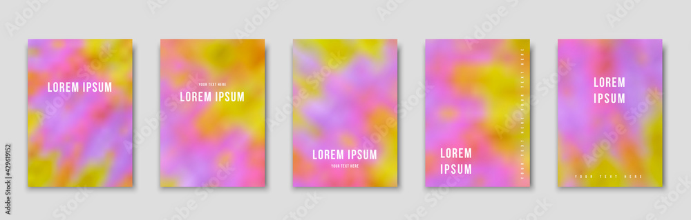 Set of cover templates. Hand painted psychedelic tie dye blurred background. Vector illustrations for flyers, posters and placards design