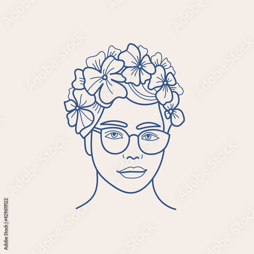 Modern abstract faces with flowers. Minimalism concept. Line art drawing style. Contemporary silhouette of woman. Hand drawn trendy vector posters, illustrations for print.