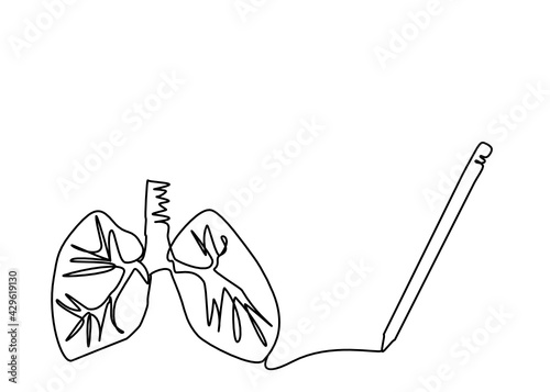 Line art,doodle of anatomy lung pulmonary alveoli and pen isolate on white background.Copy space for your text.