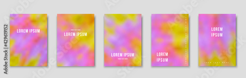 Set of cover templates. Hand painted psychedelic tie dye blurred background. Vector illustrations for flyers, posters and placards design