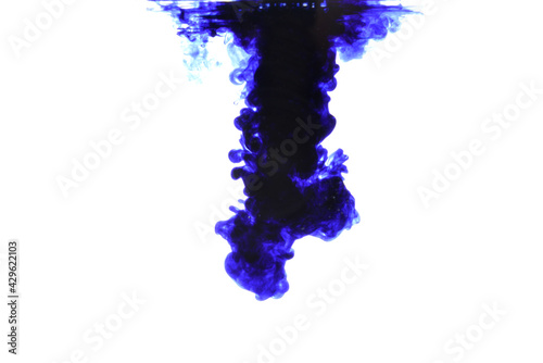 The entry of blue color into the liquid. Visible surface from below and color movement