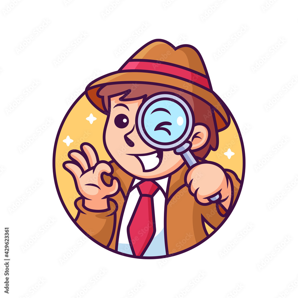 Detective Cartoon with Cute Pose. Vector Icon Illustration, Isolated on  Premium Vector Stock Vector | Adobe Stock