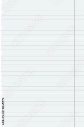 Realistic blank lined paper sheet with shadow with aspect ratio 2:3 format isolated. Lined page ripped from notebook. Design template or mockup. Vector illustration.
