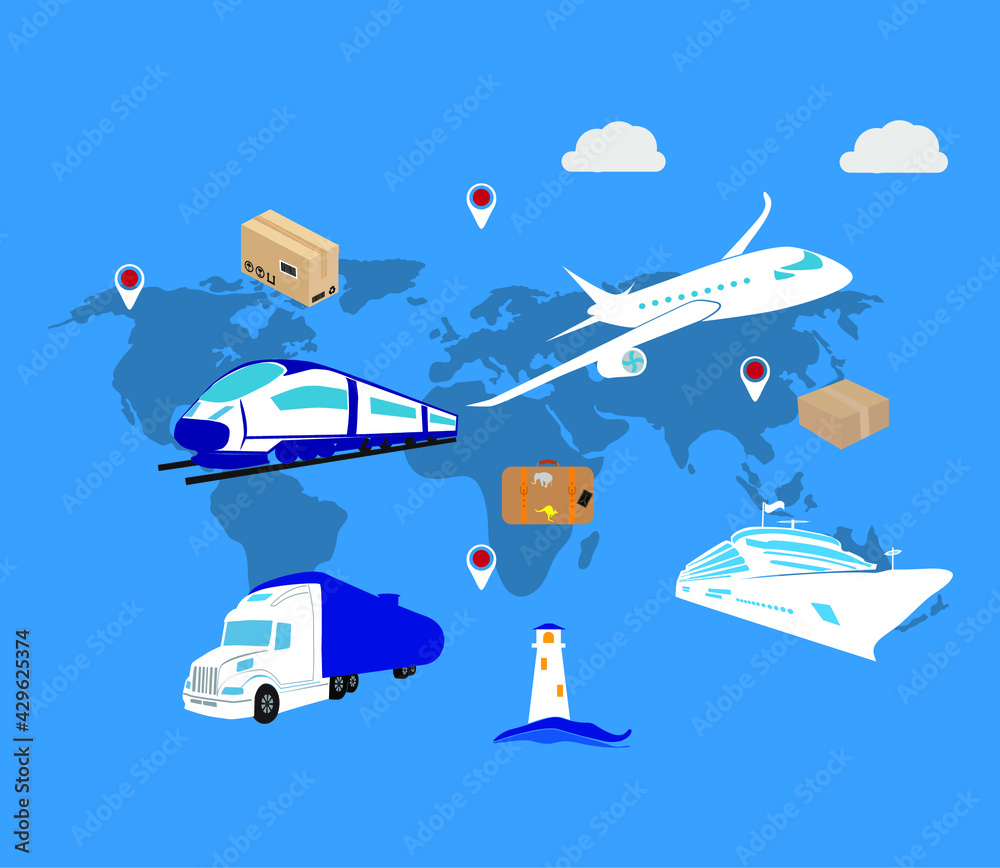 Set of flat vector web banners on the theme of Logistics, Warehouse, Freight, Cargo Transportation. Storage of goods, Insurance. Auto shipping. Air freight. Sea freight. Modern flat design. Set of flat vector web banners on the theme of Logistics, Warehouse, Freight, Cargo Transportation. Storage of goods, Insurance. Auto shipping. Air freight. Sea freight. Modern flat design.