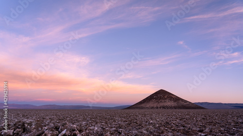 Magic sunset in Cono de Arita. Tolar Grande, Salta, Argentina. Violet sky, magic hour