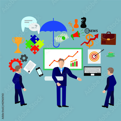 Planning and strategy, finance, investment, teamwork, time management, development, technology, business, creativity graphic design icons set .