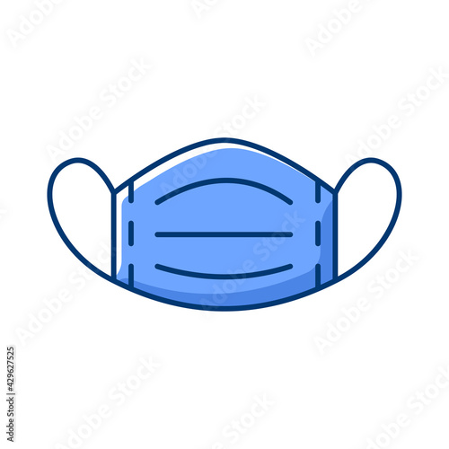 Medical mask RGB color icon. Protective wear from virus infection. Caution for biohazard. Doctor wear. Covid quarantine safety measure. Disposable PPE. Isolated vector illustration