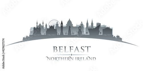 Belfast Northern Ireland city silhouette white background