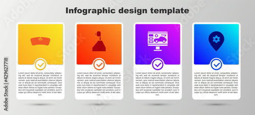 Set Windshield, Gear shifter, Diagnostics condition of car and Location with service. Business infographic template. Vector