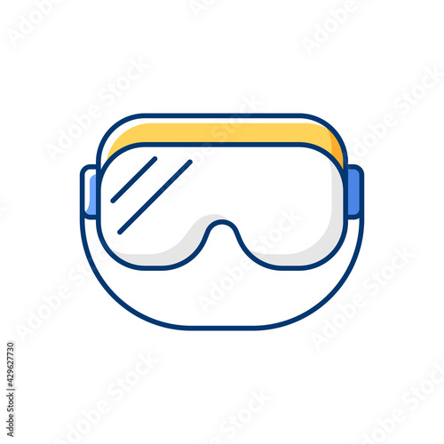 Medical goggles RGB color icon. Medical equipment for eye protection. Protective wear for work in laboratory. Doctor uniform. Quarantine safety. Disposable PPE. Isolated vector illustration