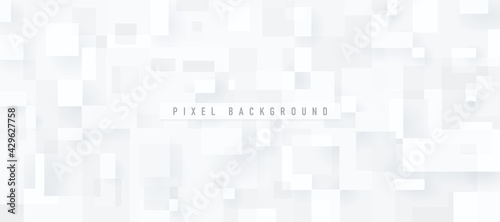 Modern technology white and grey square background. Pixel pattern texture. Abstract geometric silver color overlapping layered futuristic style with copy space. Vector illustration