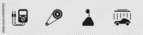 Set Multimeter, Timing belt kit, Gear shifter and Car wash icon. Vector