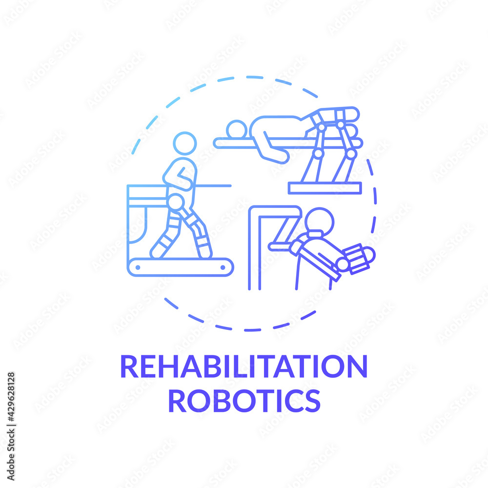 Rehabilitation robotics concept icon. Rehab engineering idea thin line illustration. Automatically operated machine. Impaired physical mobility. Vector isolated outline RGB color drawing