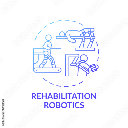 Rehabilitation robotics concept icon. Rehab engineering idea thin line illustration. Automatically operated machine. Impaired physical mobility. Vector isolated outline RGB color drawing