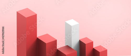 Abstract Background. Success and Competitions with Business concept and Minimal Geometric Shape Design on Red - White. copy space, digital, banner, website -3d Rendering