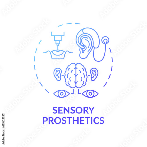 Sensory prosthetics concept icon. Rehab engineering idea thin line illustration. Restoring sensation after amputations. Acquired sensory perception skills. Vector isolated outline RGB color drawing