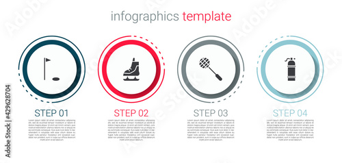 Set Golf flag, Skates, Tennis racket and Aqualung. Business infographic template. Vector