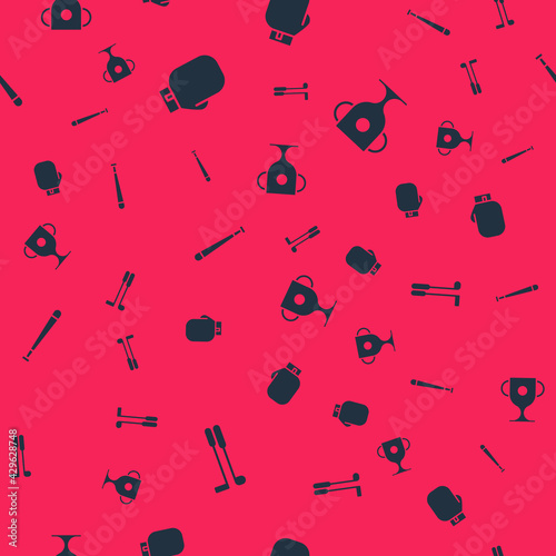 Set Golf club, Boxing glove, Baseball bat and Award cup on seamless pattern. Vector
