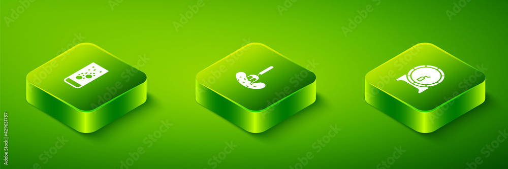 Set Isometric Pickled cucumber on a fork, Wooden barrel rack and Effervescent tablets in water icon. Vector Set Isometric Pickled cucumber on a fork, Wooden barrel rack and Effervescent tablets in water icon. Vector