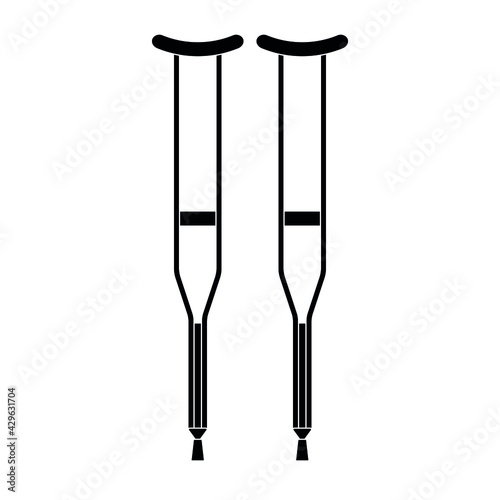 Vector flat pair of crutch silhouette isolated on white background