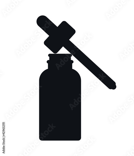 Vector black essence oil bottle silhouette isolated on white background