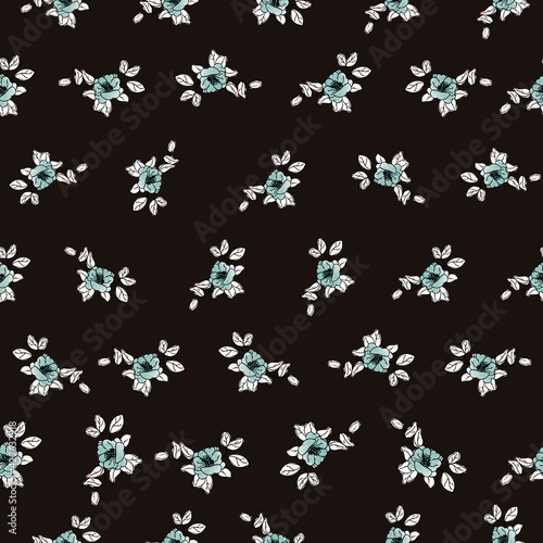 Little blue roses vector seamless repeat pattern print background