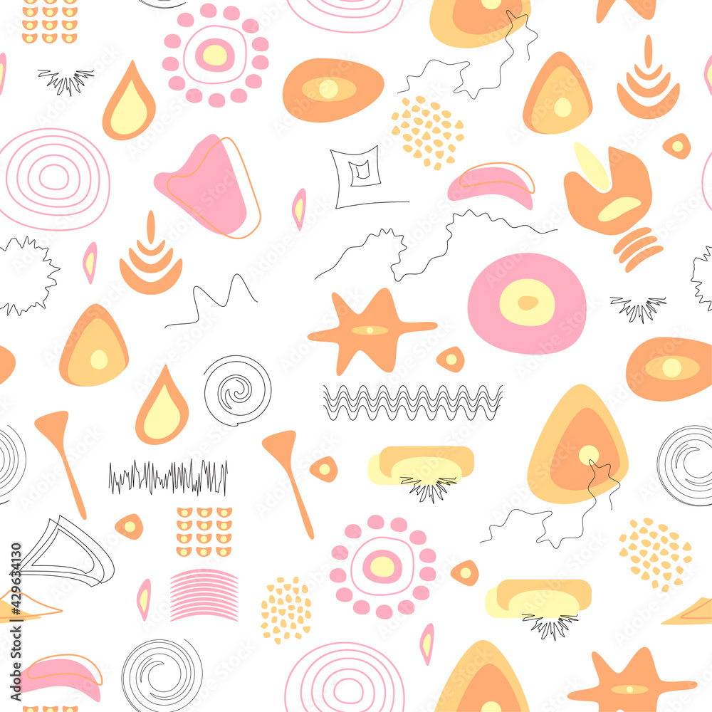 Trendy seamless, Memphis style with geometric pattern, vector illustration with geometric shapes.