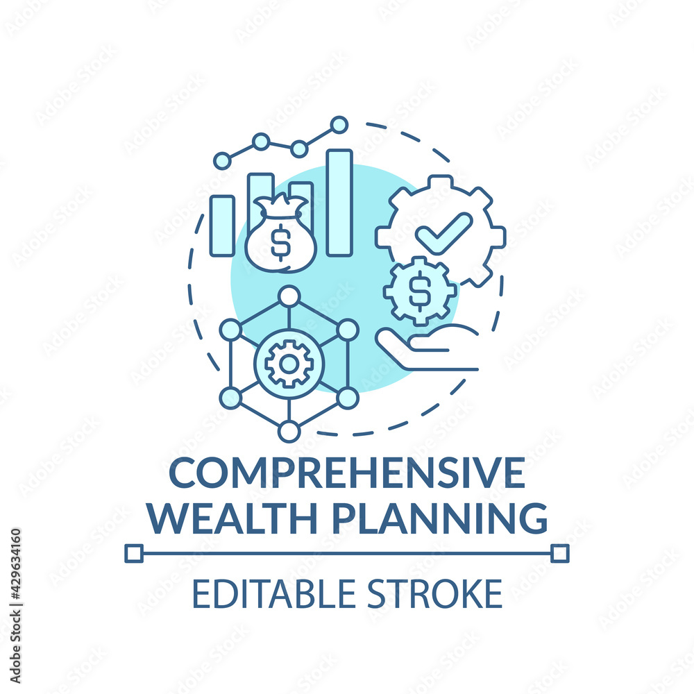 Comprehensive wealth planning concept icon. Wealth management idea thin line illustration. Building comprehensive financial plan. Vector isolated outline RGB color drawing. Editable stroke