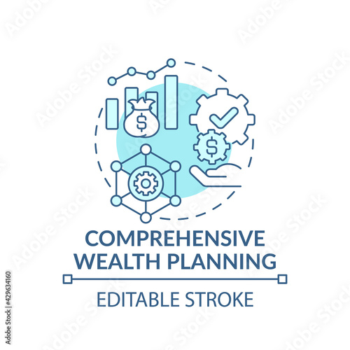 Comprehensive wealth planning concept icon. Wealth management idea thin line illustration. Building comprehensive financial plan. Vector isolated outline RGB color drawing. Editable stroke