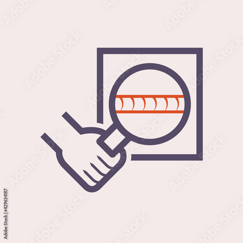 Welding quality inspection check vector icon. Consist of workpiece, inspector, butt or fillet and magnifying glass tool. To find crack, destructive or defect of weld joint. Good location and coverage.