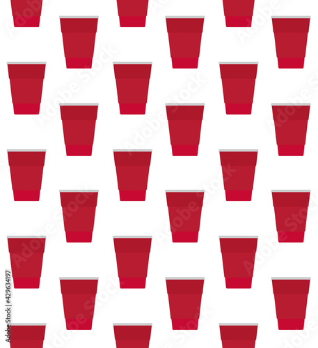 Vector seamless pattern of flat cartoon red disposable cup isolated on white background
