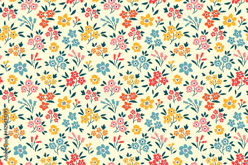 Floral pattern. Pretty flowers on white background. Printing with small colorful flowers. Ditsy print. Seamless vector texture. Spring bouquet. Stock vector.