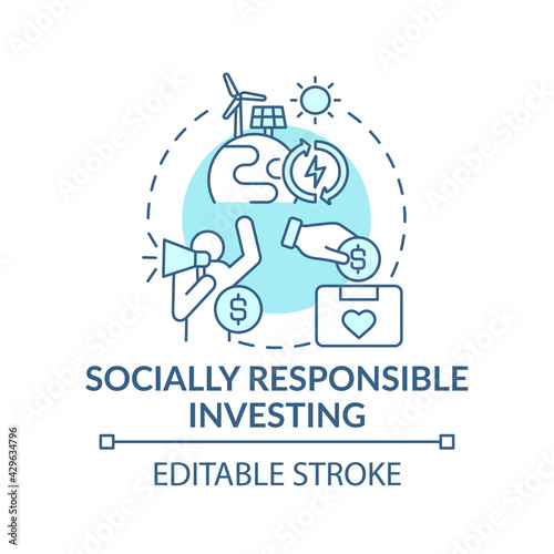 Socially responsible investing concept icon. Wealth advisory idea thin line illustration. Renewable energy companies. Social changes. Vector isolated outline RGB color drawing. Editable stroke